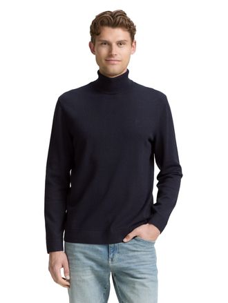Tom Tailor Rollkragenpullover TOM TAILOR, Herren, Gr. M, blau (knitted navy melange), Strick, Obermaterial: 100% Baumwolle, unifarben, regular fit h&uuml;ftbedeckend,