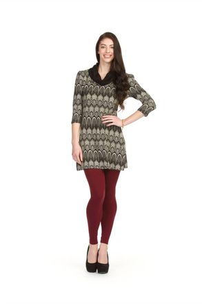 Papillon Deco Print Cowl Neck 3/4 Sleeve Sweater Dress In Black