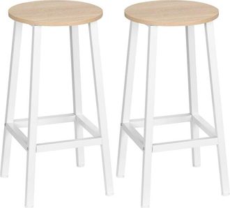 HOMCOM Homcom - Juego de 2 taburetes altos de cocina altura 65 cm taburetes de bar sillas de bar con patas de acero y reposapiés carga 75 kg marrón rústico