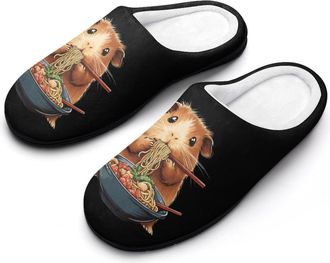 Generic Capybara Eating Japanese Ramen Noodles Womens Cotton Slipper Comfortable Cozy Plush Slippers Anti-Skid Indoor House Closed Toe Shoes