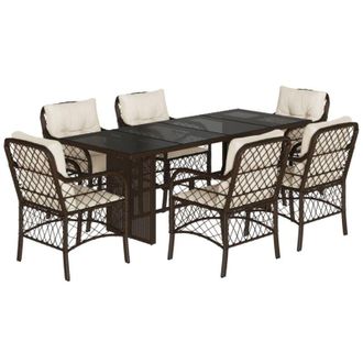 vidaXL Set Comedor De Jard&iacute;n 7 Pzas Con Cojines Rat&aacute;n Sint&eacute;tico Marr&oacute;n Vidaxl