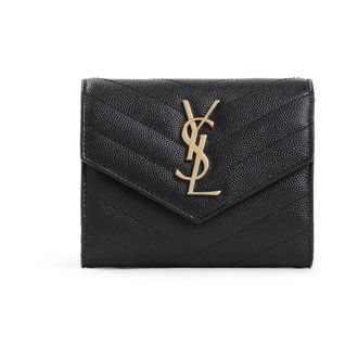Saint Laurent Accessoires, Dames, Zwart, ONE Size, Leer, Gewatteerde Leren Mini Portemonnee