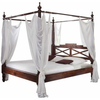 Massivmoebel24 letto a baldacchino in legno di Acacia 167x221 nougat laccato OXFORD 245