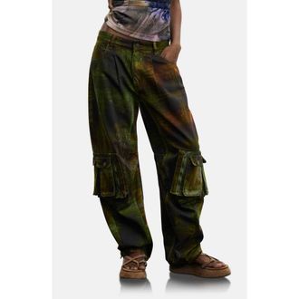 Desigual Print Cotton Cargo Pants in Green at Nordstrom, Size X-Large