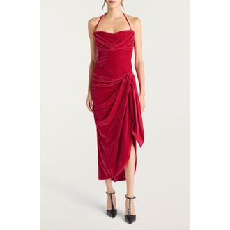 Cinq &agrave; Sept Noah Velvet Halter Maxi Dress in Raspberry Rose at Nordstrom, Size 14