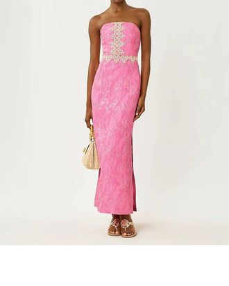 Lilly Pulitzer Kristella Maxi Dress In Conch Shell Pink Glitter Crinkle Brocade