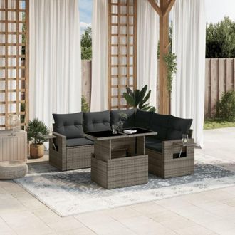 vidaXL Vidaxl - Set De Muebles De Jard&iacute;n 6 Pzas Y Cojines Rat&aacute;n Sint&eacute;tico Gris