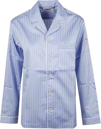 Tekla Gestreepte pyjamashirt - Dames - Overhemden - Blauw - S - Katoen - Overhemden