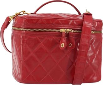 Chanel Vintage Vanity Case Patent Red Patent_Leather Handbag (Pre-Owned)