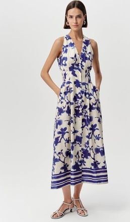 Exquise Zeta Sleeveless V Neck Midi Dress in Sax at Nordstrom, Size X-Small