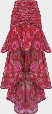 PatBo Peony Floral High-Low Midi Skirt