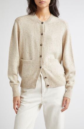 Johnstons of Elgin Donegal Cashmere Crewneck Cardigan in Cream Dun Donegal at Nordstrom, Size X-Small