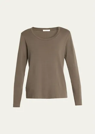 The Row Kalto Scoop-Neck Cotton Jersey Long-Sleeve T-Shirt