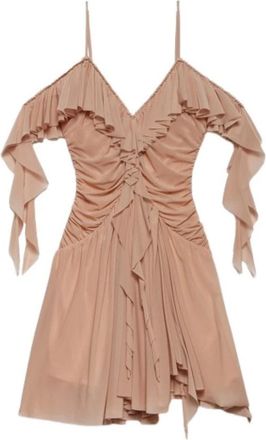 Aniye By V-neck Ruffle Dress - Dames - Korte kleedjes - Beige - M - Kleedjes