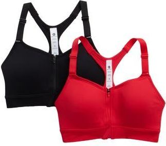 90 Degree by Reflex Darcy Seamless Zip Front Sports Bra in True Red/Black at Nordstrom Rack, Size X-Large