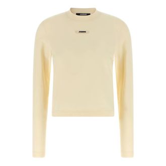 Jacquemus Tops, Dames, Beige, S, Katoen, Le T-Shirt Gros-Grain