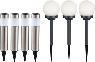 ETC Shop Set Di 7 Lampade Solari A Led Lampade A Sfera Spotlight Garden Path Ground Spike Colonne In Acciaio Inox Luci Esterne