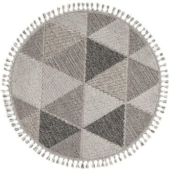 Calicosy Alfombra redonda gris con motivos de tri&aacute;ngulos grises y flecos