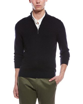 Bruno Magli Textured 1/4-Zip Merino Wool Mock Neck Sweater