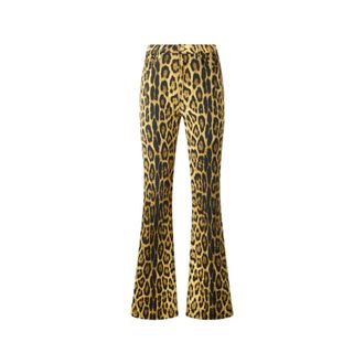 Roberto Cavalli Wide Trousers, female, Brown, Size: S Denim Jeans With Jaguar Skin Print