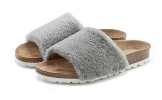 Lascana Hausschuh LASCANA Pantolette, Damen, Gr. 36, grau, Obermaterial: 100% Synthetik. Decksohle: 100% Rindsleder. Laufsohle: 100% Synthetik, Fellimitat, un
