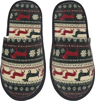 Generic Christmas Dachshund Dog (2) Unisex Slippers Fluffy Shoes Slip On House Shoes For Indoor Winter Bedroom M