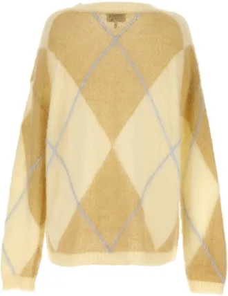Ganni Argyle-Patterned Mohair Blend Sweater - Cream