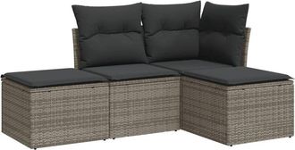 vidaXL Set De Sof&aacute;s De Jard&iacute;n 4 Pzas Y Cojines Rat&aacute;n Sint&eacute;tico Gris Vidaxl