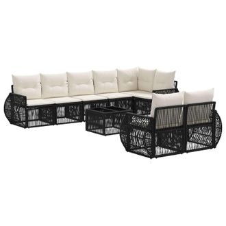 vidaXL Conjunto De Sof&aacute;s De Jard&iacute;n 9 Pcs Negro Y Blanco Crema Vidaxl
