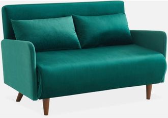 Sweeek Divano letto a 2 posti in velluto con gambe in legno
