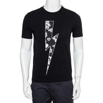 Neil Barrett Black Floral Bolt Printed Crewneck T-Shirt