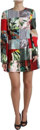 Dolce & Gabbana Bloemen Jacquard Mini Shift Jurk - Dames - Korte kleedjes - Veelkleurig - XL - Katoen - Kleedjes