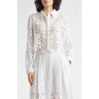 Toccin Jilly Floral Embroidery Crop Shirt in Optic at Nordstrom, Size Xx-Small