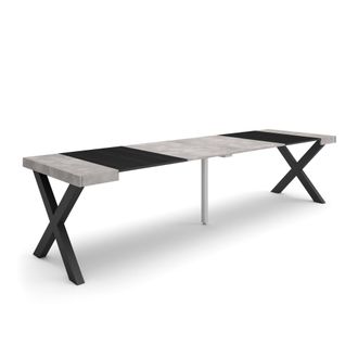 Skraut Home Mesa Consola Extensible, Mesa Comedor Plegable, 300, Para 14 Comensales, Patas Madera Maciza, Estilo Moderno, Gris Cemento - Skraut Home