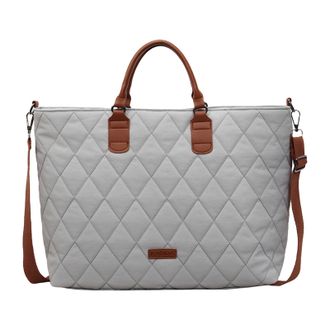 Generic Women Quilted Shoulder Bag Large Sling Bag Fluffy Padded Tote Handbag (Grey)