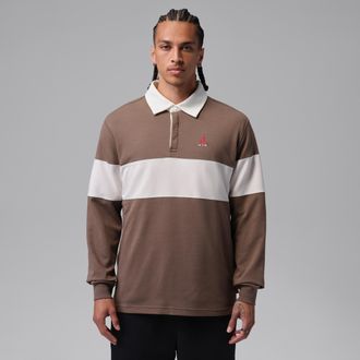 Nike Jordan Mens Jordan Brooklyn Long-Sleeve Polo in Brown | IO2450-274
