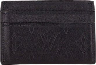 Louis Vuitton Black Monogram Shadow Leather Double Card Holder (Authentic Pre- Loved)