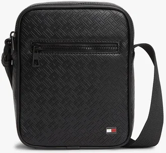 Tommy Hilfiger Mens Allover Flag Logo Mini Reporter Bag - Black