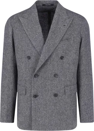 Tagliatore Double-Breasted Grey Virgin Wool Blazer with Classic Notch Lapel