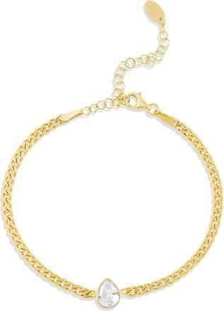 SHYMI Fancy Shape on a Curb Chain Bracelet -.925 Sterling Silver, 14K Gold-Plated, Cubic Zirconia, Size 6 with 2 Extender, Day to Night