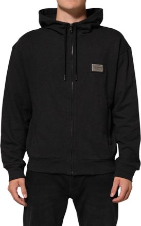 Dolce & Gabbana Black Logo FullZip Hooded Sweatshirt Mens Sweater