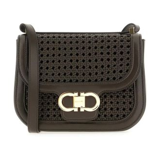 Ferragamo Cross Body Bags, female, Brown, Size: ONE SIZE Double Gancini North-South Crossbody Bag