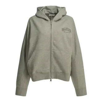 Ganni Felpa con zip e logo - - Sweatshirts & Hoodies - Donna - Grigio - 2XS