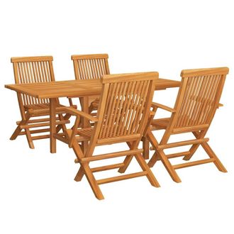 Berkfield Home 5 Piece Garden Dining Set Solid Teak Wood in Tan