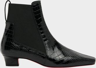 Christian Louboutin Promidavol Croc-Embossed Leather Red Sole Ankle Booties