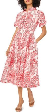 Ted Baker Floral Short Sleeve Cotton Fit & Flare Shirtdress in Classic Cherry at Nordstrom Rack, Size 8