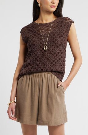 Nordstrom Cotton Crochet Sweater in Brown Roast at Nordstrom, Size Xx-Small