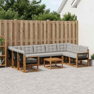 vidaXL Vidaxl Set Di Divani Da Esterno 10 Pz Naturale E Grigio Chiaro