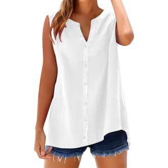 Generic Lazzboy Womens Sleeveless Blouses Loose Fitting V Neck Tank Tops Summer Shirts Linen Blend Top - Breathable Camisole For Summer, Casual Vest Beach Hol