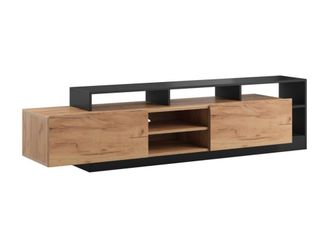 VENTE-UNIQUE.COM Mueble bajo de TV melamina gris antracita, color natural claro